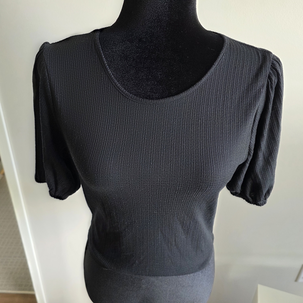 Love J Black Ribbed Women's Blouse SIZE L